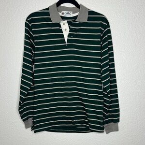 Green Striped Long-Sleeve Polo Shirt